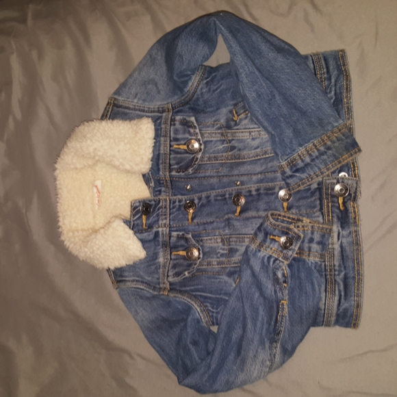 Toddler girls faux fur lined denim jacket 4/5 cat & jack - Picture 1 of 2